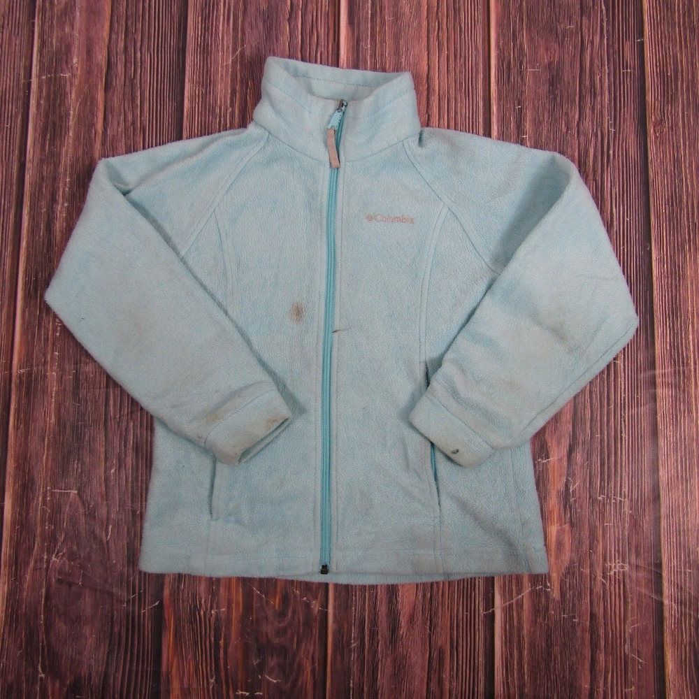 Columbia Jacket Youth 7/8 Light Blue Fleece Full Zip Pockets Outdoors Warm